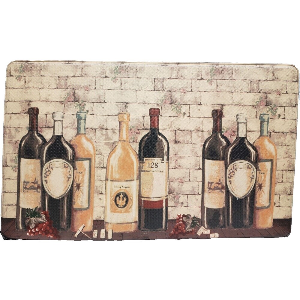 Reversible Floor PVC Non Slip Foam Cushion Mat(18x30")WINE BOTTLES & COFFEE CUPS